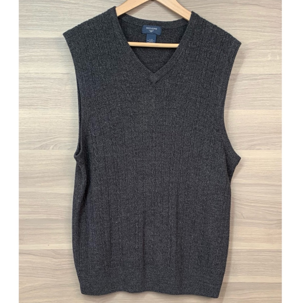 Dockers Cable Knit V-neck Sweater Vest Charcoal L